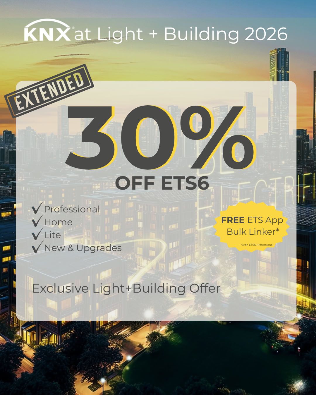 KNX smart home and building automation news — KNX extends Light + Building 2026 offer: 30% off ETS6